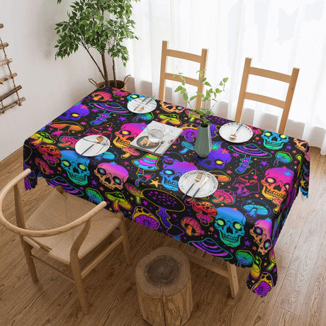 BEIANSHUO Mushrooms Skulls Square Tablecloth (54x72in) - Water Resistant Spill-Proof & Washable Polyester Table Cover - Versatile Decorative Fabric Ideal for Dining Parties Buffets & Camping