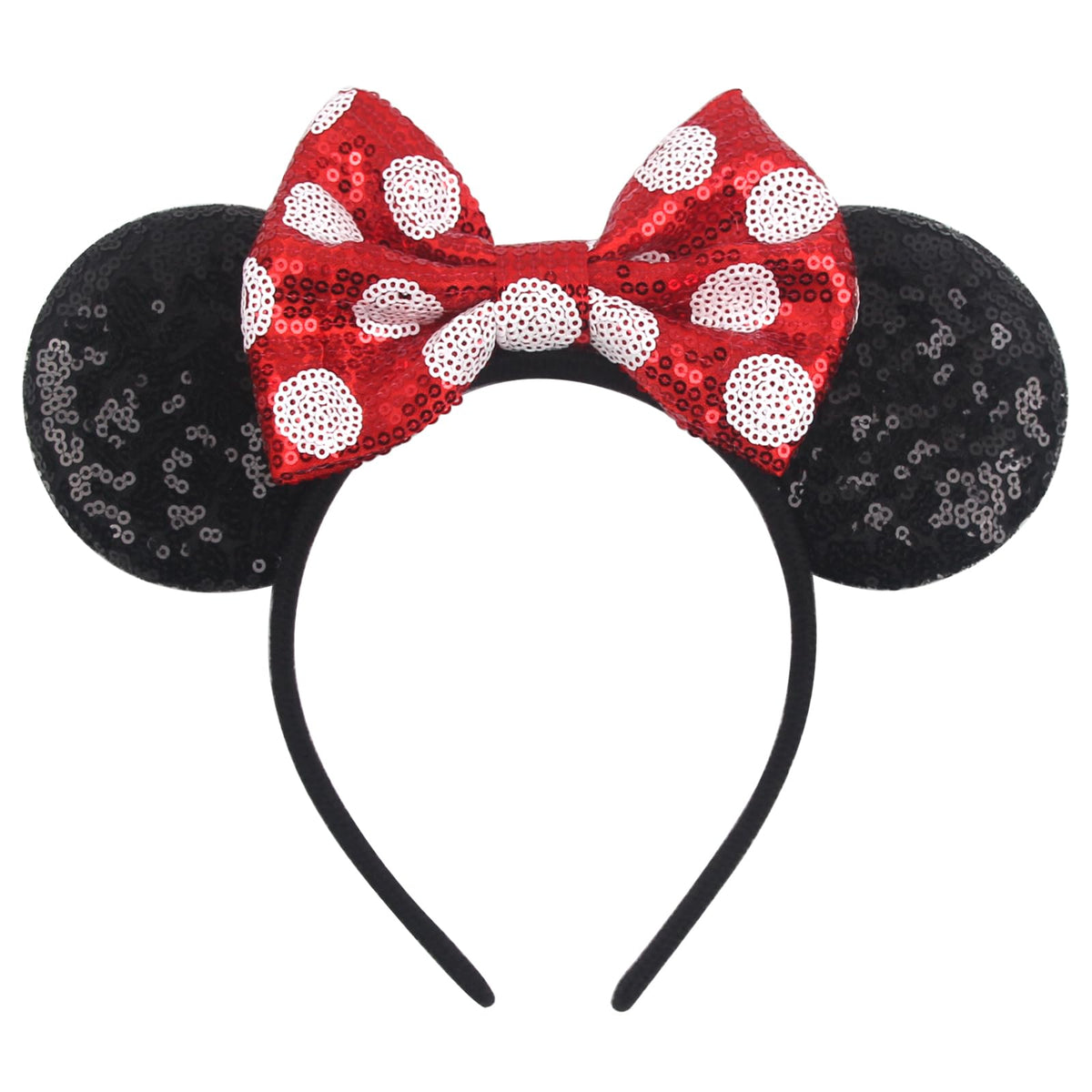 zhezesmila Mouse Ears Headbands for Women Sequin Polka Dot Bow Headband Hair Accessories for Birthday Costume Party Decorations