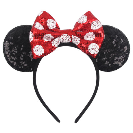 zhezesmila Mouse Ears Headbands for Women Sequin Polka Dot Bow Headband Hair Accessories for Birthday Costume Party Decorations