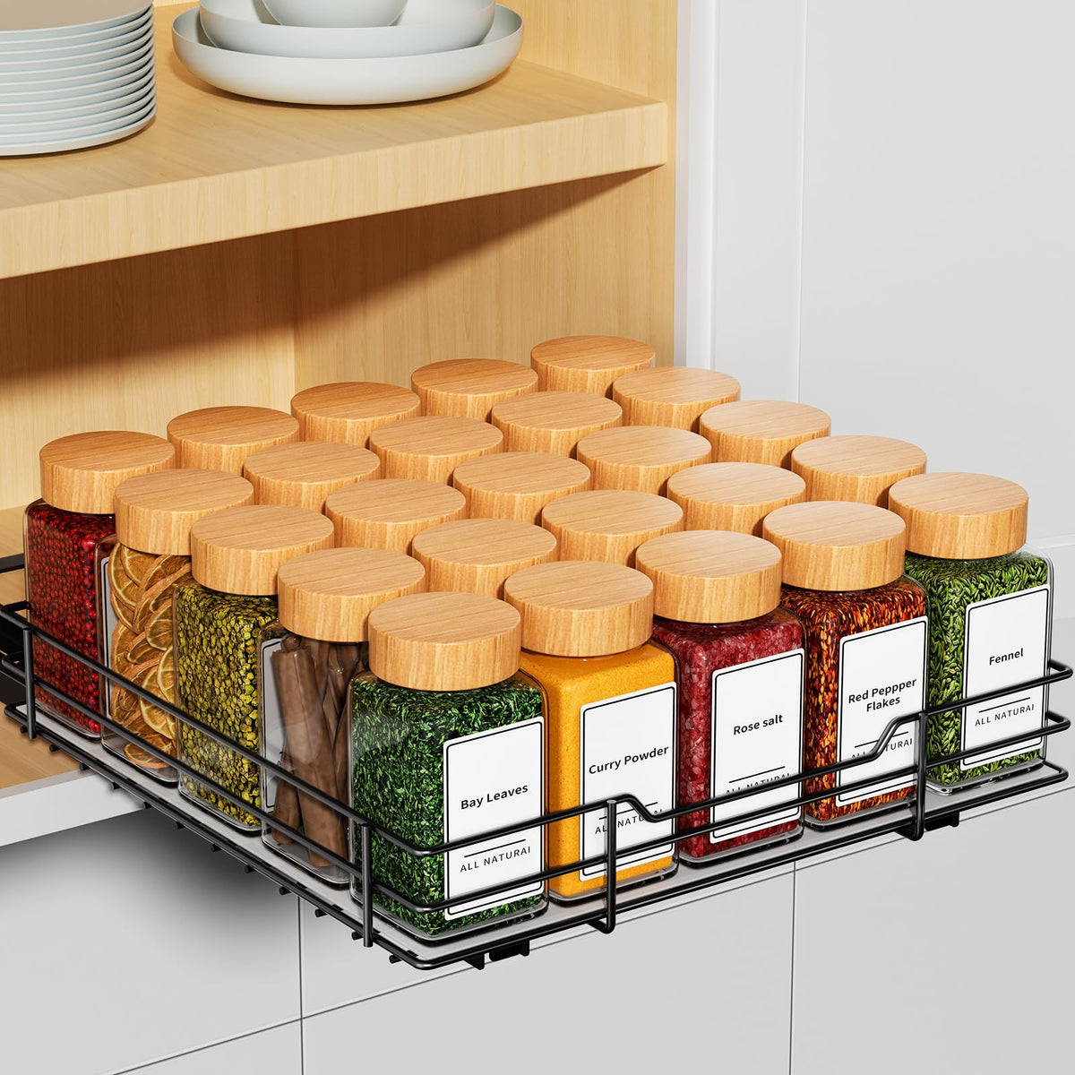RCHYFEED Pull Out Spice Rack Organizer for CabinetSlide out Spice Organization for Inside CabinetsHeavy Duty Seasoning Organizer Fits Kitchen and PantrySaucesCanned (10.5Wx10.5Dx2.5H)