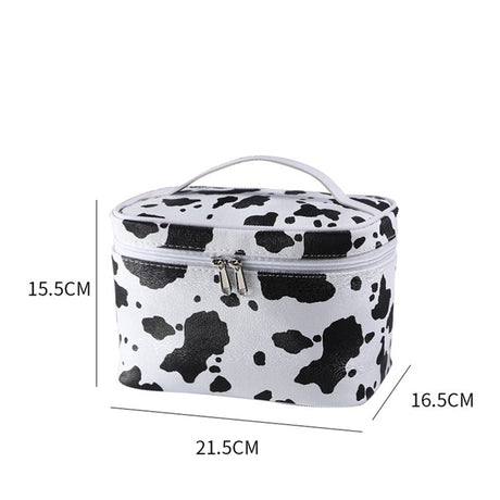 Cow Print PU Makeup Bag - Women's Travel Organizer