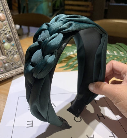 Korean Style Solid Color Braided Wide Headband for Women