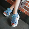 Breathable Women's Denim Mid-Heel Platform Sandals