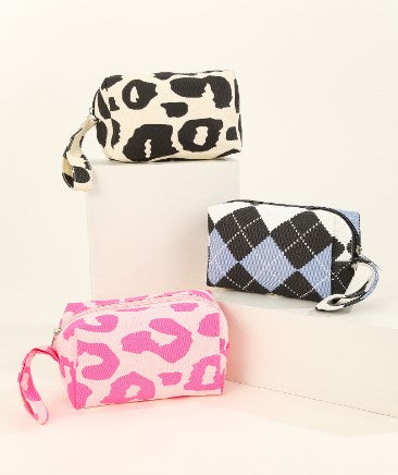 Japanese Style Plaid Canvas Cosmetic Bag for Women
