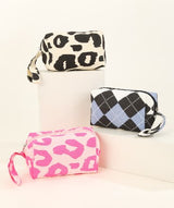 Japanese Style Plaid Canvas Cosmetic Bag for Women