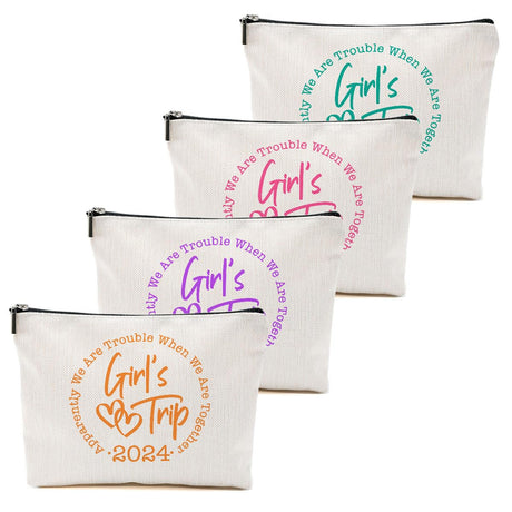 4 Pcs Girls Trip Gifts Favors Girls Weekend Gifts Funny Makeup Bag Bestie Gifts Weekend Bag Vacation Cosmetic Bag Friendship Gifts for Women Friend Graduation Wedding Gifts Toiletry Bag
