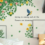Green Leaf Flowers Bird Wall Stickers for Home Decor
