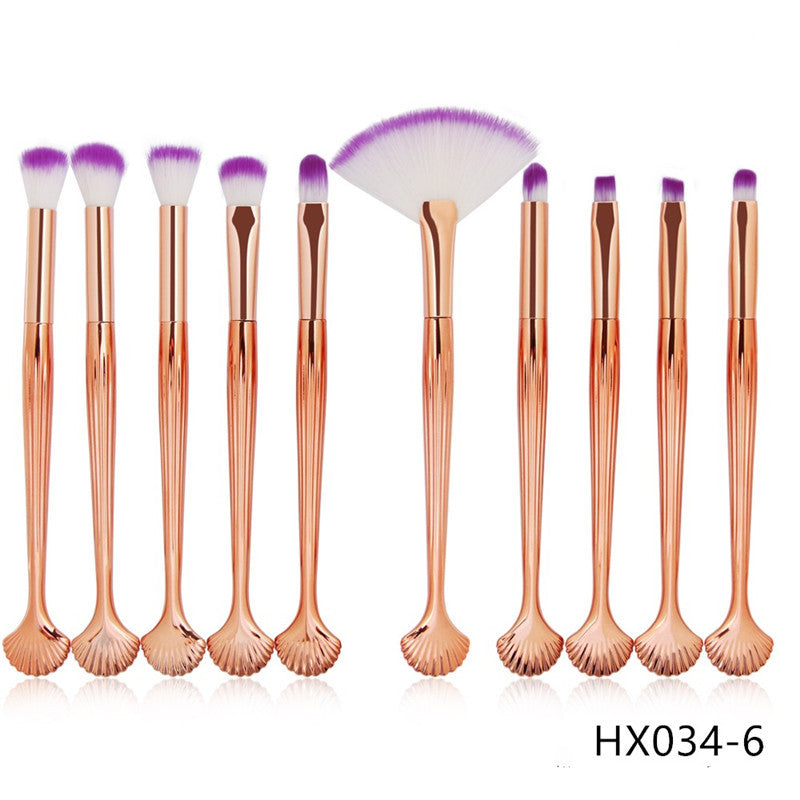 10-Piece Shell Makeup Brush Set - Beauty Tools