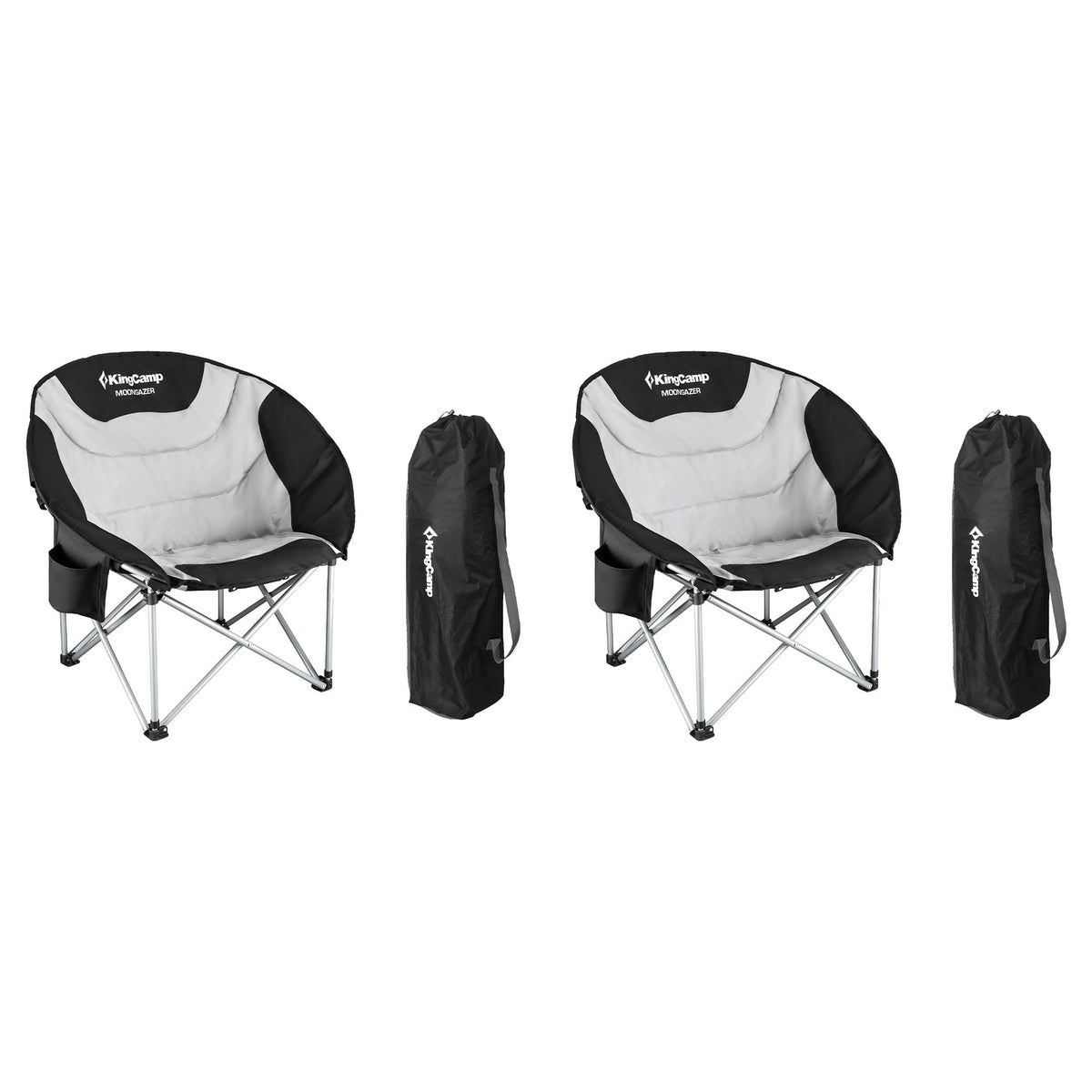 KingCamp Folding Portable Saucer Moon Lounge Chair with Cupholder Storage Pocket for Indoor Home or Outdoor Camping and Tailgating Black/Medium Gray