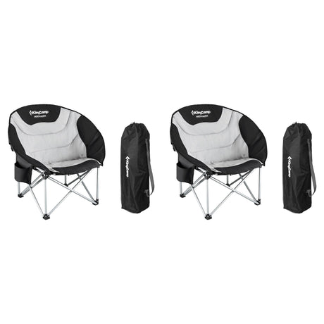 KingCamp Folding Portable Saucer Moon Lounge Chair with Cupholder Storage Pocket for Indoor Home or Outdoor Camping and Tailgating Black/Medium Gray