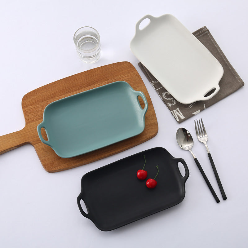 Double Handle Baking Dish, Home Ceramic Snack Plate