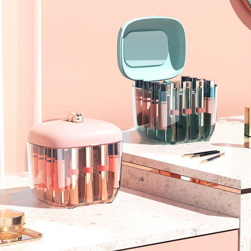 Lipstick Storage Box with Makeup Mirror and Lid