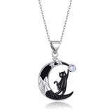 TALYKONG Black Cat Necklace Moon Mountain Moonstone Pendant Gothic Halloween Jewelry Gifts for Women Cat Lovers Christmas (Black Cat Mountain)