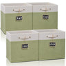 12 x 12 storage cubesCollapsible Fabric Storage Cubes with Labels 4 PackLinen Cube Storage Organizer Bins with Cotton Handles for HomeNurseryClothesCabinet Shelves and Closet(White green).
