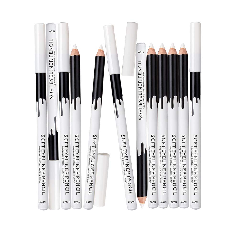 White Eyeliner Pencils Professional Use as Highlighter Soft Waterproof Long-Lasting Eyeshadow Eye Brightener Beauty Makeup Tools (12pcs)