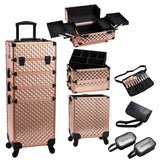 Stagiant Rolling Makeup Train Case Large Storage Cosmetic Case Trolley 4 in 1 Large Capacity Cosmetology Case on Wheel with Brush Waist Bag Makeup Travel Case with Swivel Wheels Salon Barber Trunk