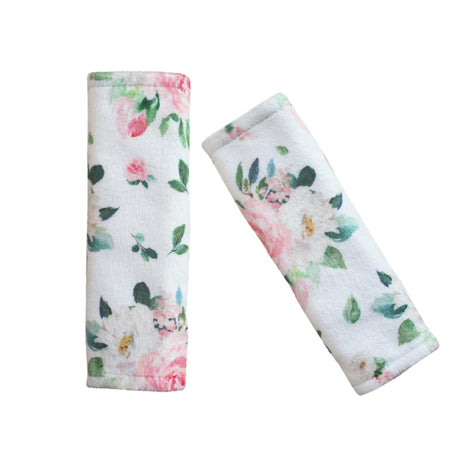 HPIENOYA Car Seat Strap Covers for Baby Toddler Kids Soft Car Seat Straps Shoulder Pads for All Car SeatsStroller PushchairHigh Chair (White Flower)