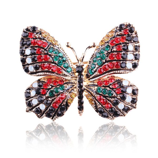 Colorful Rhinestone Alloy Butterfly Brooch Accessory