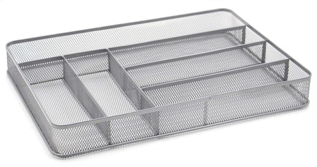 TQVAI Mesh Cutlery Tray 6 Compartments Kitchen Silverware Holder Utensil Flatware Organizer Silver
