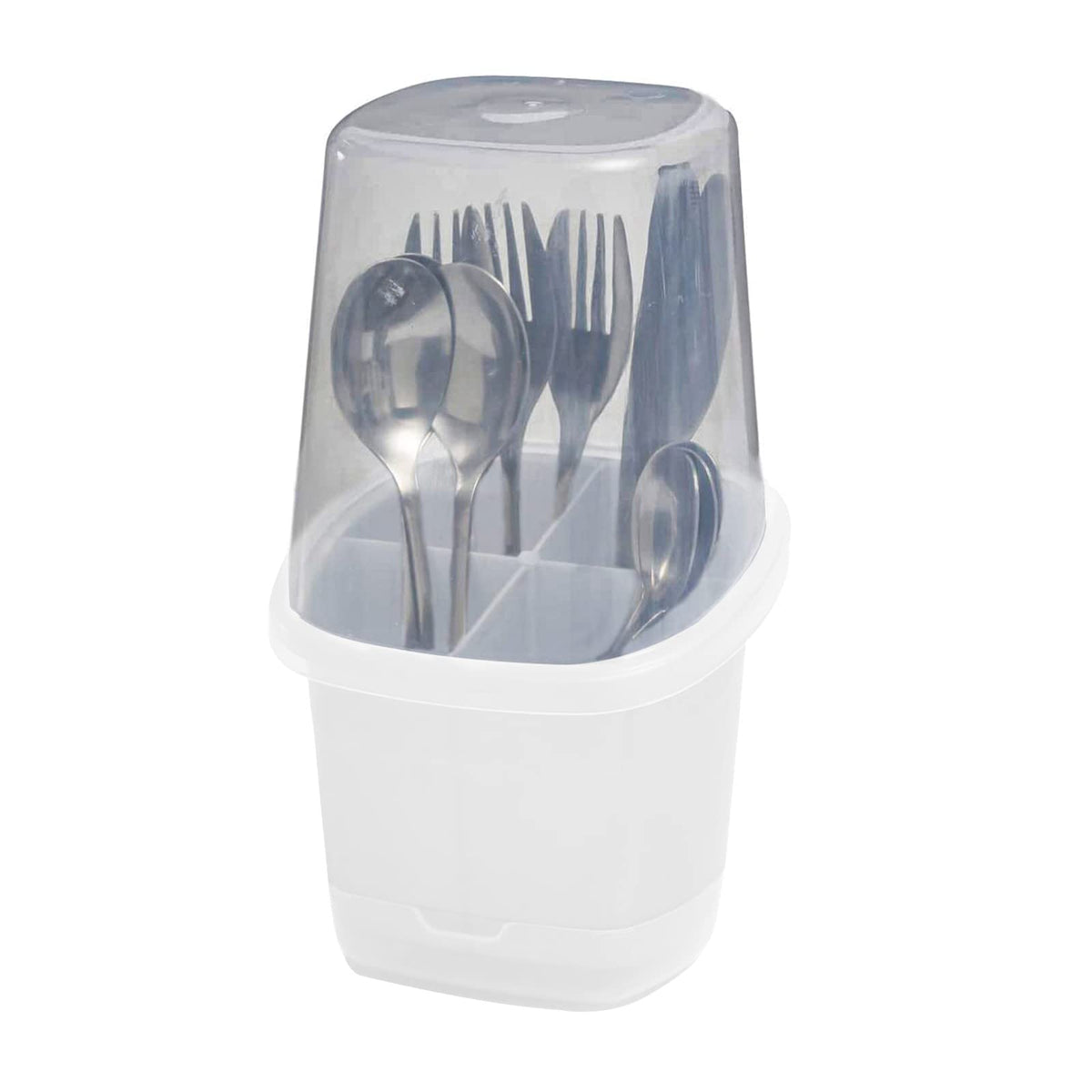 Toledo Covered Cutlery and Utensil holder Flatware Plastic Caddy Organizer for Silverware with Cover top Perfect for Kitchen picnic home BBQ Party Camping Outdoor and Restaurant (White)