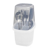 Toledo Covered Cutlery and Utensil holder Flatware Plastic Caddy Organizer for Silverware with Cover top Perfect for Kitchen picnic home BBQ Party Camping Outdoor and Restaurant (White)