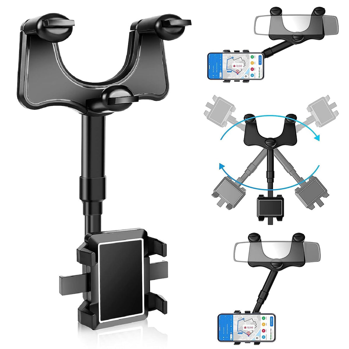 TISTIPPL Rear View Mirror Phone Holder 2024 Rotatable and Retractable Universal Mount Cell Car Fit for iPhone 11 12 13 15 Pro Max Samsung All Phone…