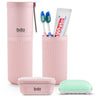 VITVITI Portable Travel Soap Toothbrush Case Travel Toothbrush and Toothpaste Holder Soap Container Round Travel Toothbrush Carry Case for Bathroom/Back to School (Pink)