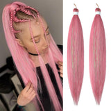 Pink with Tinsel Pre stretched Braiding Hair 26 Inches Box Braiding Hair Extensions 2 Packs Yaki Texture Synthetic Crochet Braids Hair