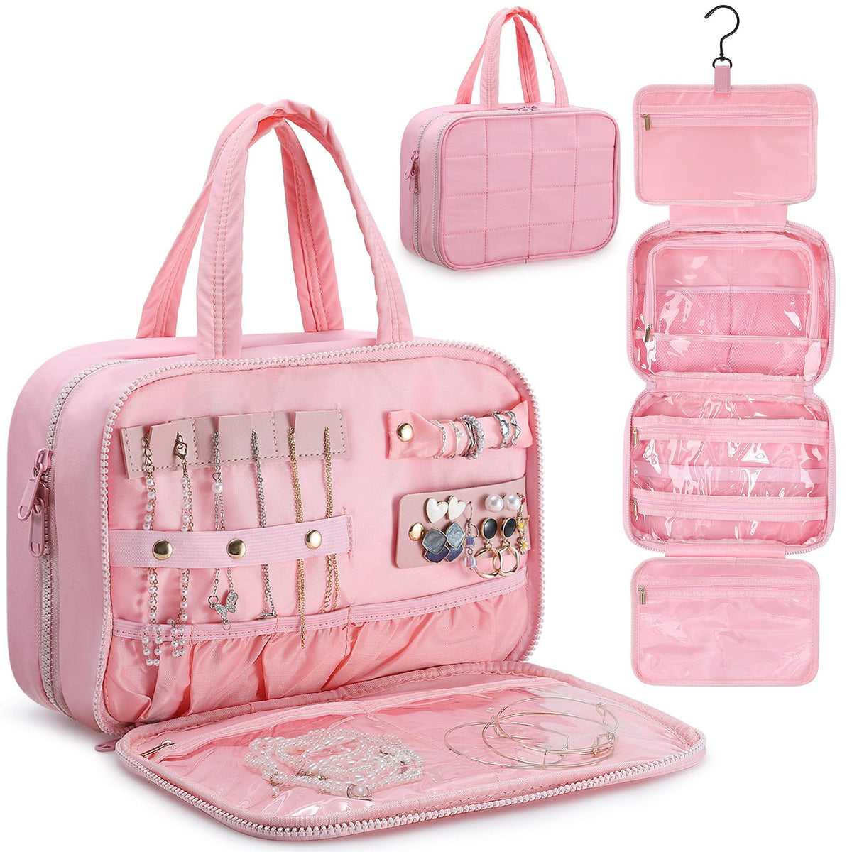 Noverlife Hanging Toiletry Bag for Women Travel Toiletry Bag with Jewelry Organizer Waterproof & Lightweight Hanging Makeup Bag Travel Organizer Muitiple Compartments for Toiletries Essentials