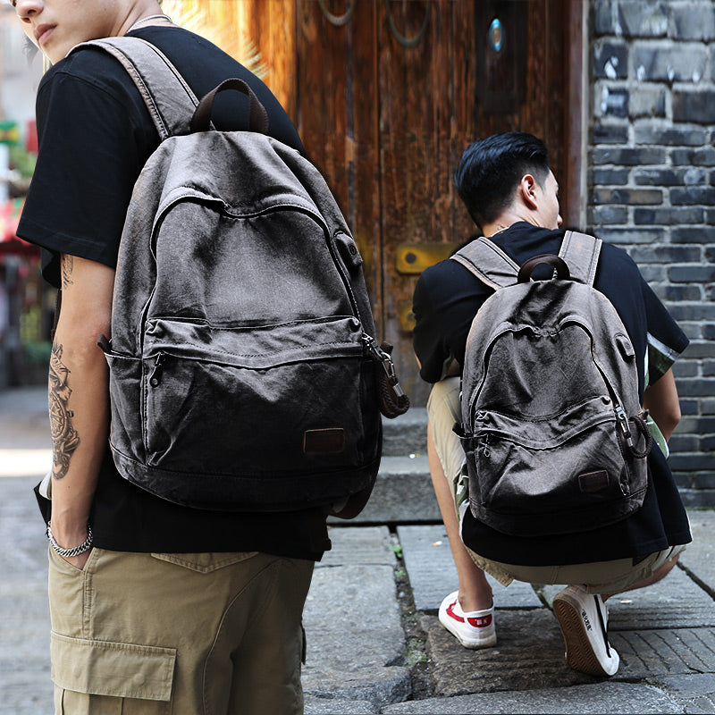 Outdoor Canvas USB Charging Anti-Theft Backpack