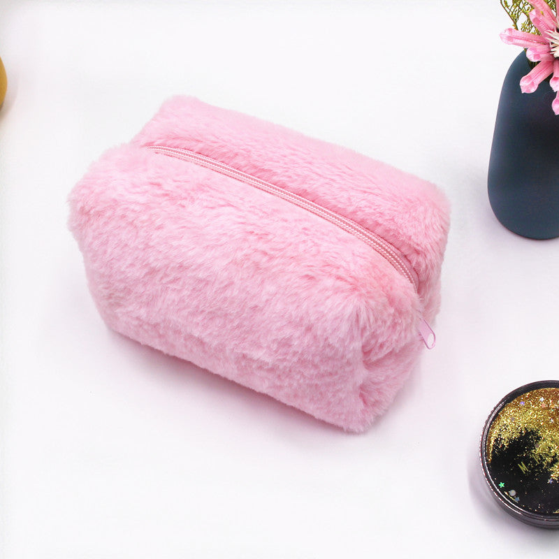Fluffy Macaron Color Travel Makeup Bag - Large Capacity