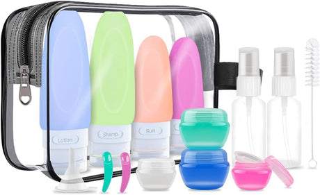 MAGORUI 15 Pcs Travel Bottles Set for Toiletries TSA Approved Silicone Leak Proof Travel Container Refillable Travel Accessories with Optional Tag for Business Personal Travel Fun Outdoors