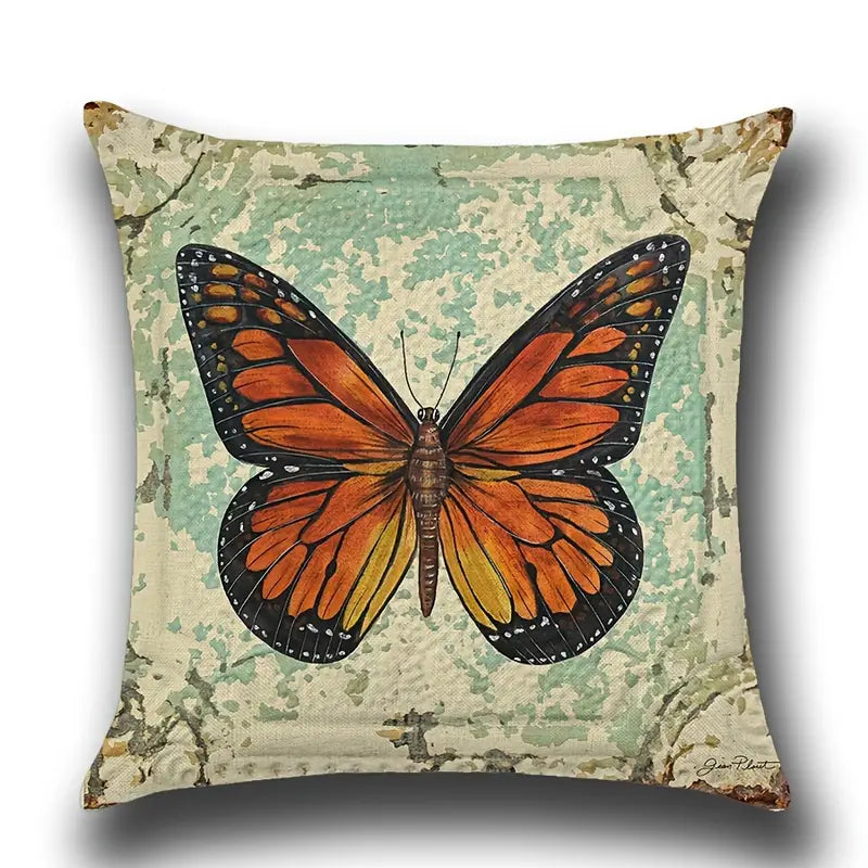 Retro Butterfly Linen Pillowcase for Home & Office (1pc)