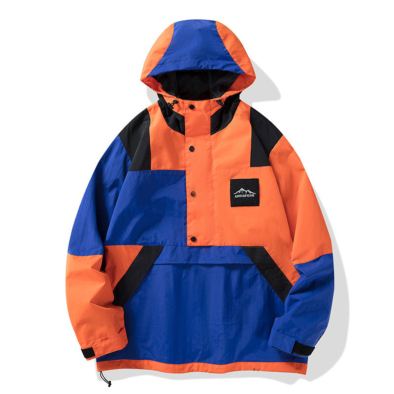 Men's Color Block Outdoor Hooded Jacket for Hiking