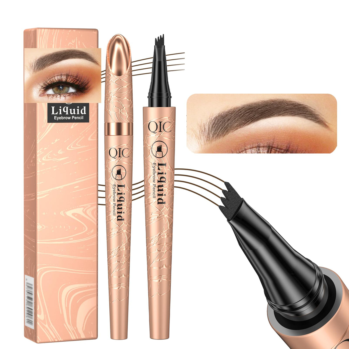 Yulinlon Q706 Eyebrow Pen 4 Tipped Precise Long-lasting Waterproof Eyebrow Makeup (4#Black)
