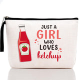 Funny Ketchup Themed Gifts Makeup Bag for Women Girls Best Friend BFF Niece Foodie Daughter Tomato Sauce Ketchup Food Lover Gifts Cosmetic Bag Zipper Pouch Travel Bag Graduation Birthday Gifts