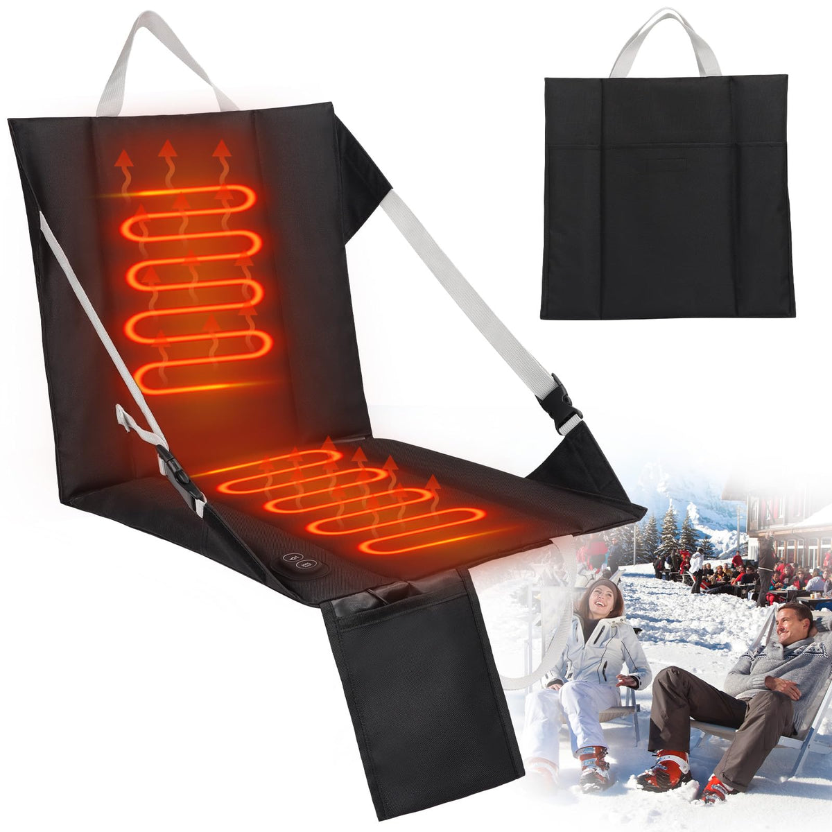 Heated Stadium Seat for Bleachers Portable 3 Gear Heating/Massage Function Heated Cushion with Back Support Bleacher Cushion 113℉ with Backrest Heating for Outdoor Camping Hiking (NO Power Bank)