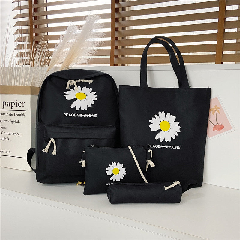 Daisy Print Backpack Set for Students (4 Pieces)