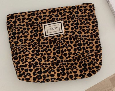 Creamy White Leopard Print Makeup and Clutch Bag