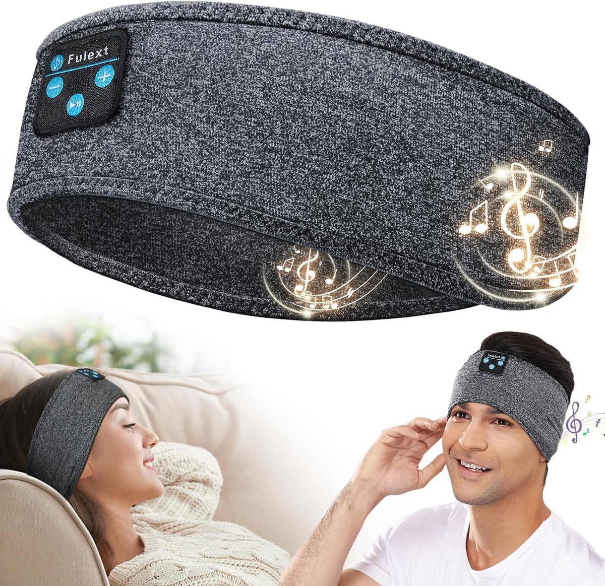Fulext Sleep Headphones Bluetooth Headband Wireless Headband Headphones for Side Sleepers Sports Sweat Resistant Headphones Headband with Hi-Fi Stereo for Sleeping Workout Running