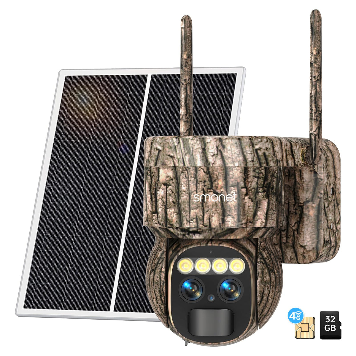 4G LTE Cellular Trail CamerasDual Lens Security Camera Built-in SIM & TF Card 2K 360°View Live Video Game CameraNight Vision Motion Activated Solar Powered Remote Phone AccessNo WiFi Needed