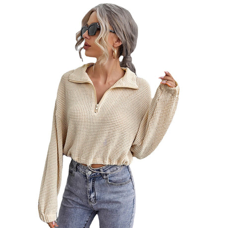 Drawstring Lapel Knitted Polo Shirt