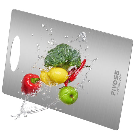 FIVOSE Titanium Cutting Board for Kitchen Large 100% Pure Cutting Board for Camping Non Toxic Double-Sided for Meat/Fruit/Vegetable Dishwasher Safe & Handwasher Clean Durability 12" x 18"