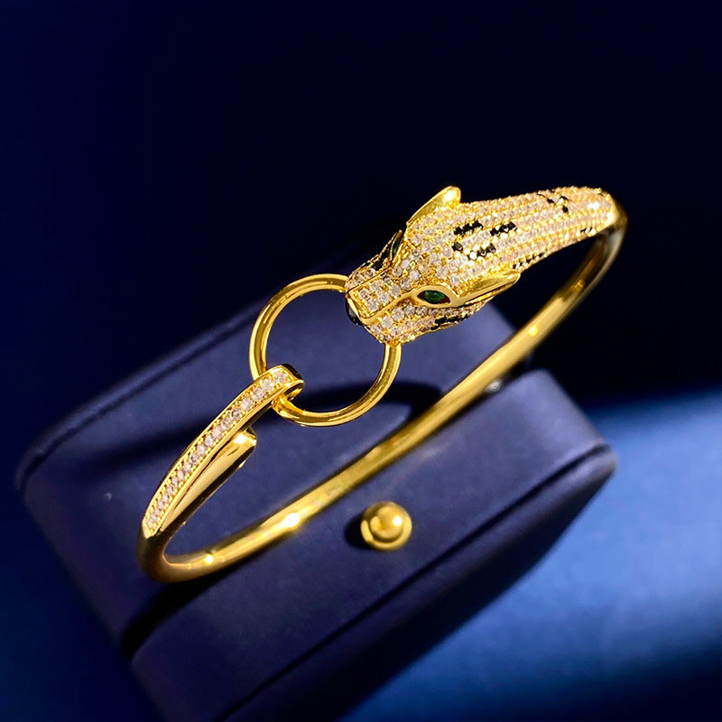 Rose Gold Leopard Diamond Ring Bracelet