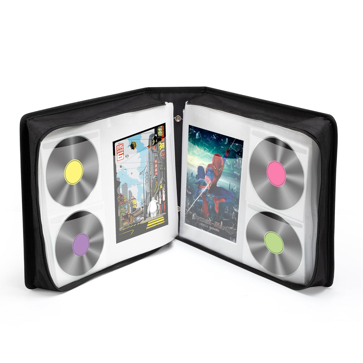 LIOVODE DVD Case 128 DVDs and 64 Booklets Capacity CD/Blu-ray Storage Binder Case with Booklet Inserts Media Organizer Holder Black Blu ray Wallet for Car (128 Capacity)