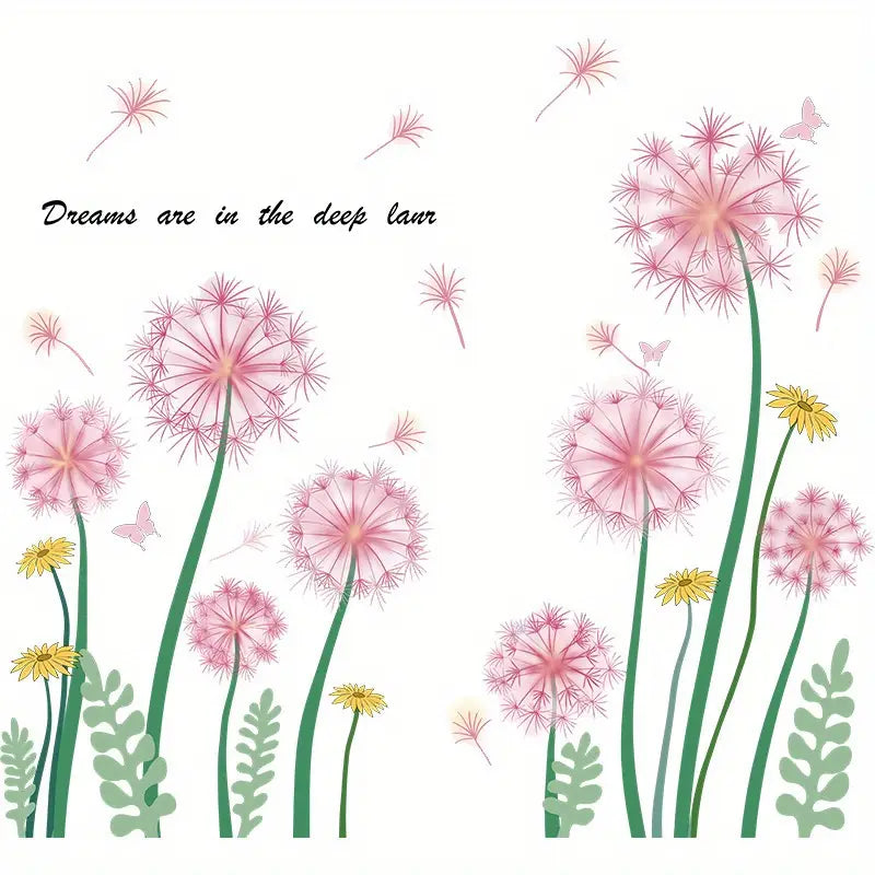 Pink Dandelion Wall Stickers for Home Decoration (2 Sheets)