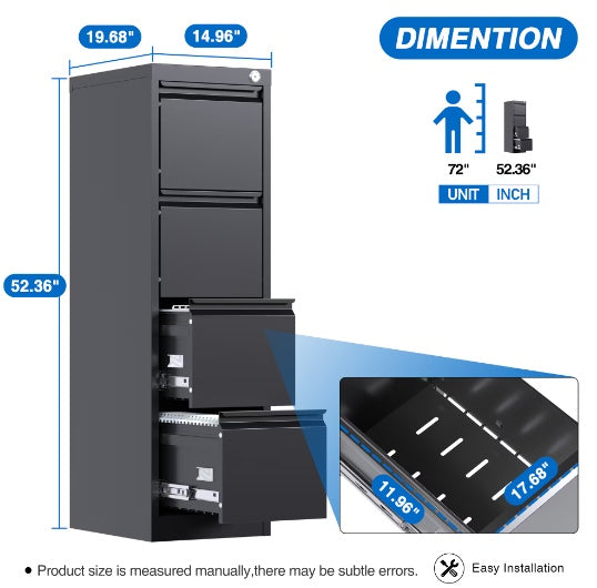 4 Drawer File Cabinet, Metal Vertical File Storage Cabinet With Lock