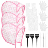 15PCS Hair Highlighting Kit Includes Highlight Caps for Hair Hair Highlighting Crochet Hooks Dye Brushes GlovesHair Dye Shawlfor Salon Hair Dyeing Hairdressing(Pink)