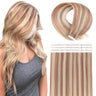 YMEYME Tape in Hair Extensions Human Hair Invisible Reusable Seamless Skin Weft Remy Tape Hair Extensions 20Pcs 50g #B8/60 Balayage Light Brown to Platinum Blonde 22inch