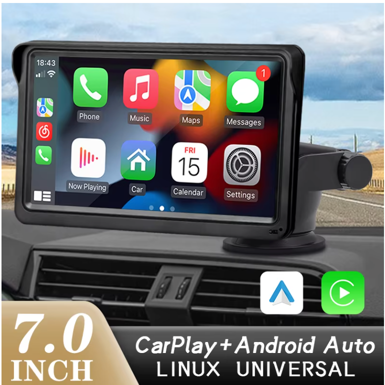 7-Inch Car Display with Wireless CarPlay Support